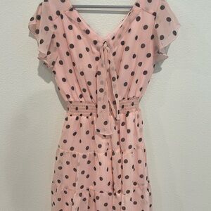 Girls, pink / black polka dot dress, clinched waistband, absolutely adorable!